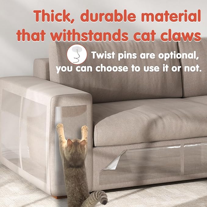 18 PCS Large Cat Scratch Furniture Protector, Transparent Couch Protector from Cat Claws, Single-Sided Self Adhesive Anti Pet Deterrent Sofa Cover, 17IN (Pack of 2)