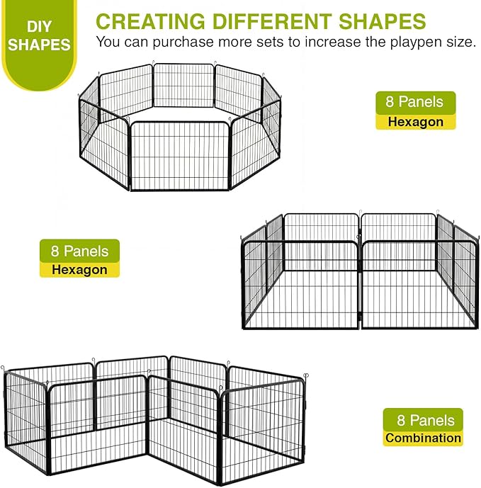 BestPet Dog Playpen 24 Inch 8 Panels Heavy Duty Metal Pet Exercise Pen Indoor Outdoor Without Door Fence Panels Anti-Skid Expandable Design