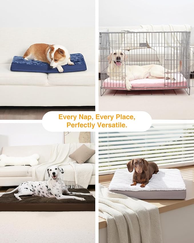 KSIIA Orthopedic Dog Bed Waterproof Dog Crate Bed for Medium Dogs Deluxe Plush Washable with Egg Crate Foam & Removable Cover, 29 x 18 Inch, Dark Gray
