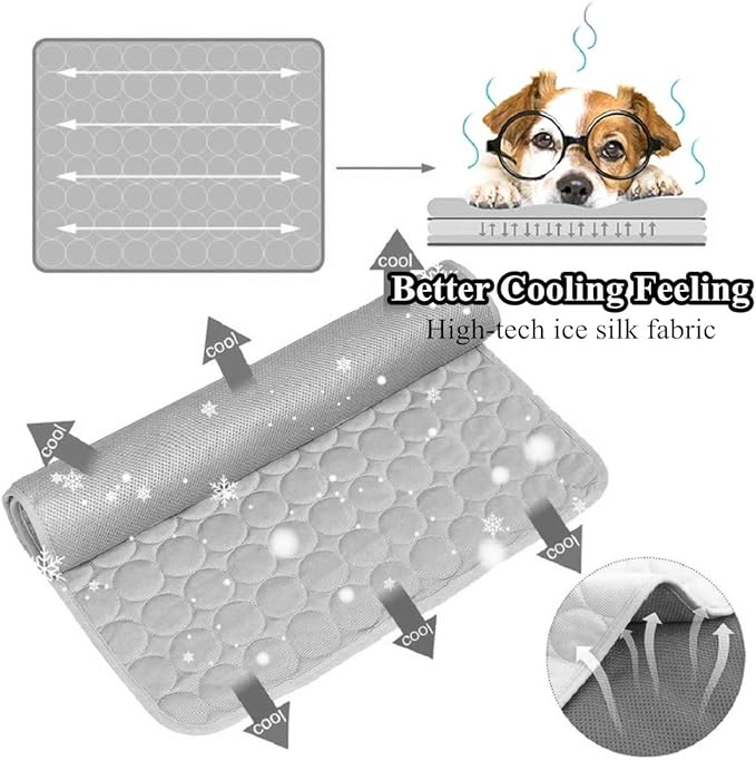 SOMOYA Dog Self Cooling Mat Pet Washable Cooling Pads Blanket Sleeping Kennel Mat,Ice Silk Sleep Mat Pad Non-Toxic Breathable Sleep Bed Beach for Large Dogs Cats (Grey, 27.5x19.7 in)