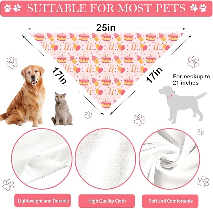 Birthday Dog Bandanas, Double Side Reversible Large Pet Bandanas, Adjustable Triangle Holiday Scarves for Dogs Girl Boy Pets, Christmas Stocking Stuffers for Dogs