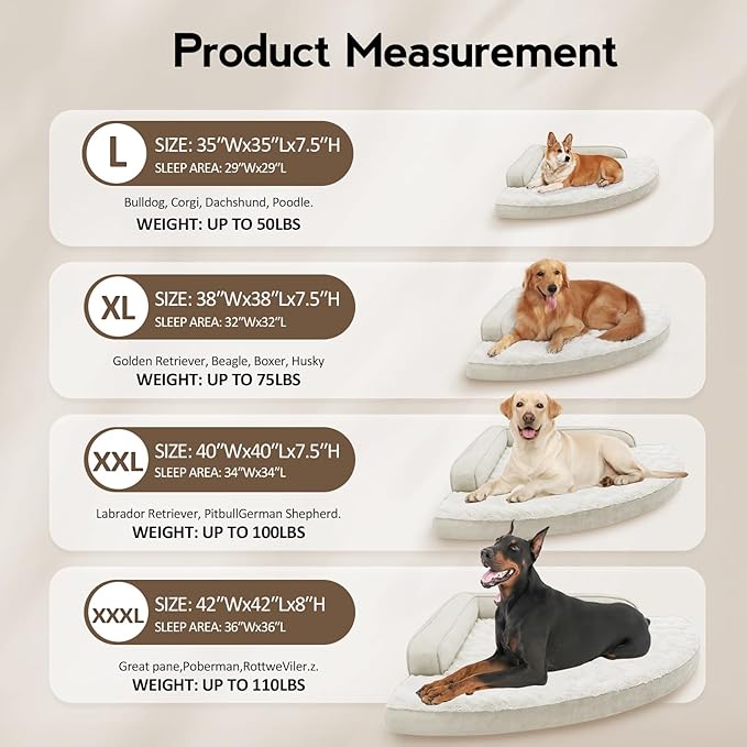 Large Dog Bed - XL Orthopedic Egg-Crate Memory Foam Dog Beds with Removable Washable Cover, Waterproof Pet Beds with Non-Slip Bottom, Beige