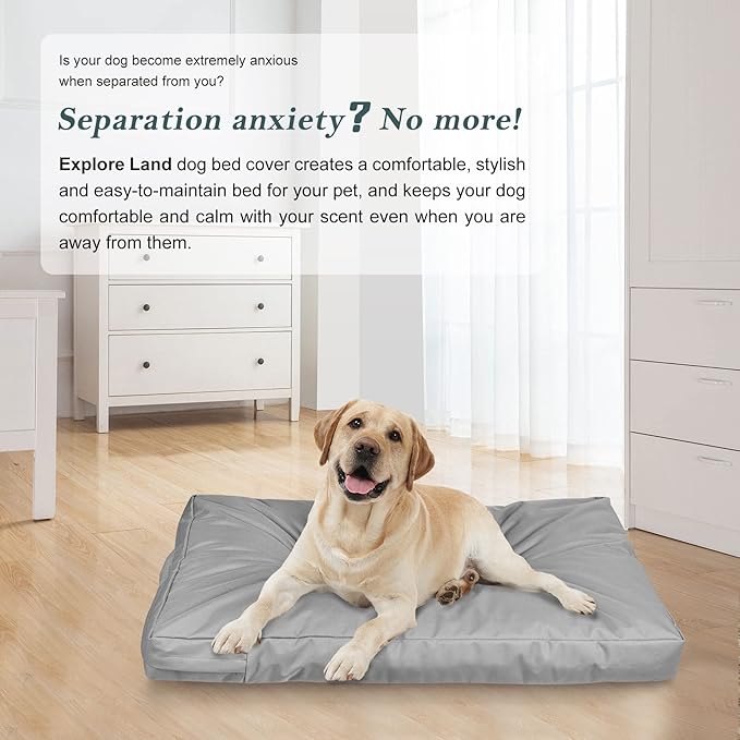 Explore Land Waterproof Dog Bed Cover Canvas Washable Dog Crate Pad Replacement Cover for 48 Inch Crate, 46Lx29Wx4H inch, Gray