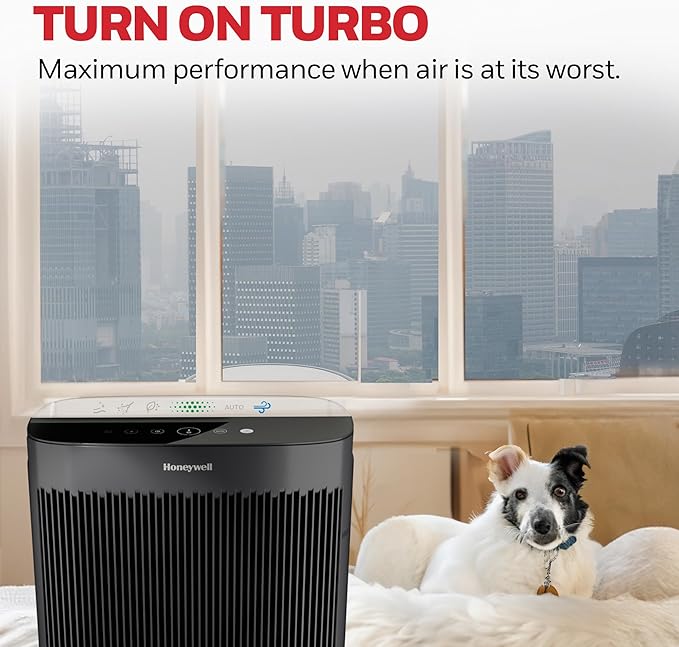 Honeywell HEPA Air Purifier for Home, 1733 Ft² Rooms in 1 hour, Air Quality Indicator, Auto Mode, Reduces Allergens, Dust, Pollen, Smoke, Pet Dander, Odors, Black, HPA5200