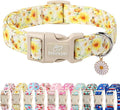 Adjustable Floral Dog Collar, Yellow Sunflower&Butterfly Dog Collars for Giant Large Dogs, Lightweight Quick-Release Buckle Collar for Boy&Girl Dogs XL