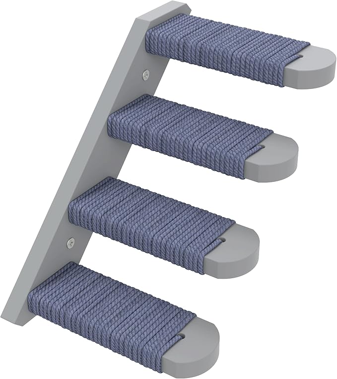 Skywin Cat Steps - Grey Solid Rubber Wood Cat Stairs Great for Scratching and Climbing - Easy to Install Wall Mounted Shelves for Playful Cats (Left to Right)