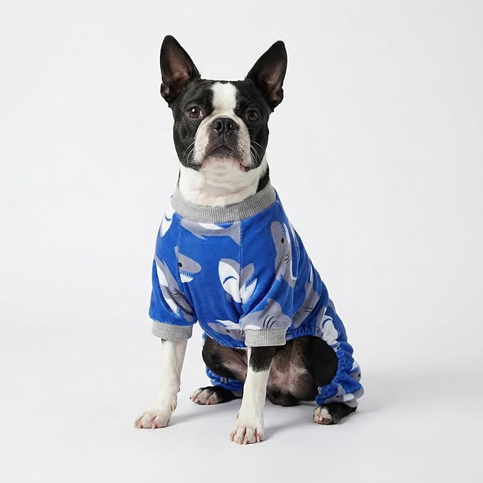 Fitwarm Shark Dog Pajamas, Dog Clothes for Small Dogs Girl Boy, Pet Onesie with Feet, Cat Outfit, Lightweight Velvet, Royal Blue, XS