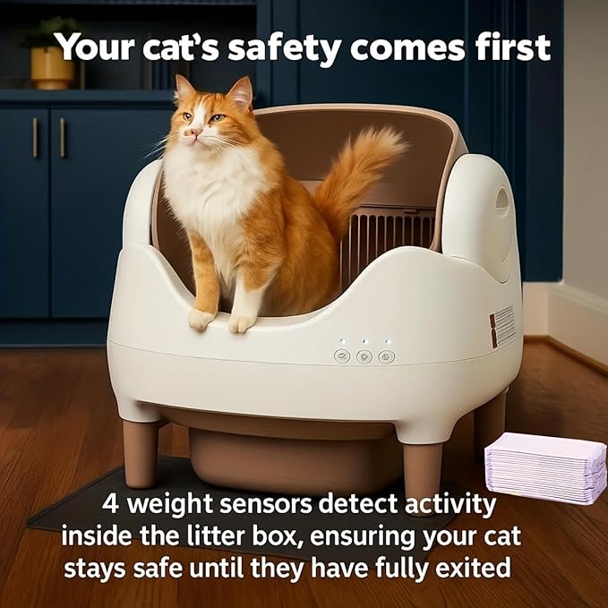 APP-Controlled Self Cleaning Litter Box, Automatic & Hands-Free Cat Litter Box, Safety Protection, Odor-Free Waste Disposal Includes Trash Bags, Large Waste Bin, Open-Top