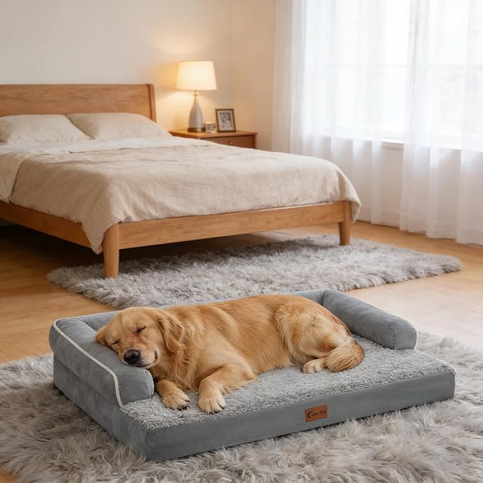 Orthopedic Dog Beds for Large Sized Dogs, Waterproof Egg Crate Foam Medium Dog Couch Beds for Crate 35x22Inch, Washable Pet Beds with Removable Cover and Nonskid Bottom, Grey