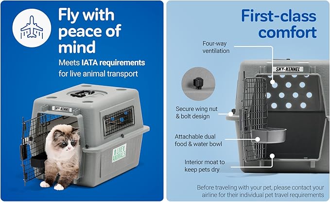 Petmate Sky Kennel - For Air and Travel, Airline Compliant Dog Crate for Pets 30-50 lbs, Heavy Duty Dog Kennel, Made in the USA- 32 Inches