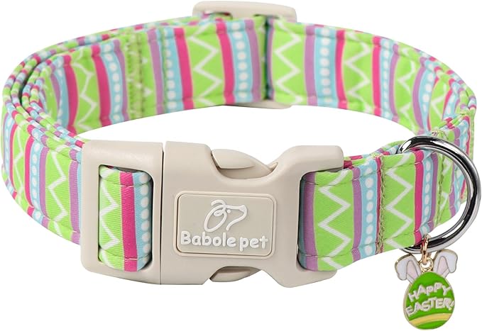 Easter Dog Collar for Large Dogs - Brightly Colored Stripe Easter Collars for Boy Girl Dogs, Adjustable Spring Holiday Pet Collars with Quick Release Buckle L