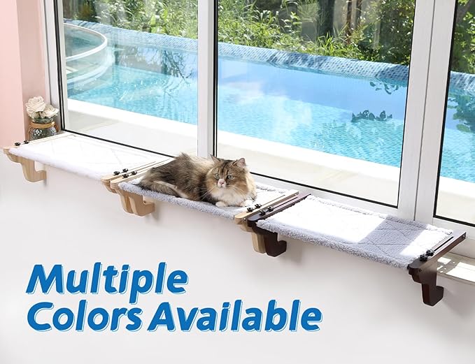 Zakkart Easy Seat Cat Perch for Window Sill - Hammock Design w/Pine Wood & Robust Metal Frame - Cat Window Seat for Large Cats and Kittens (Natural Color Wood w/Gray Bed, Medium (23''W x 14''D))