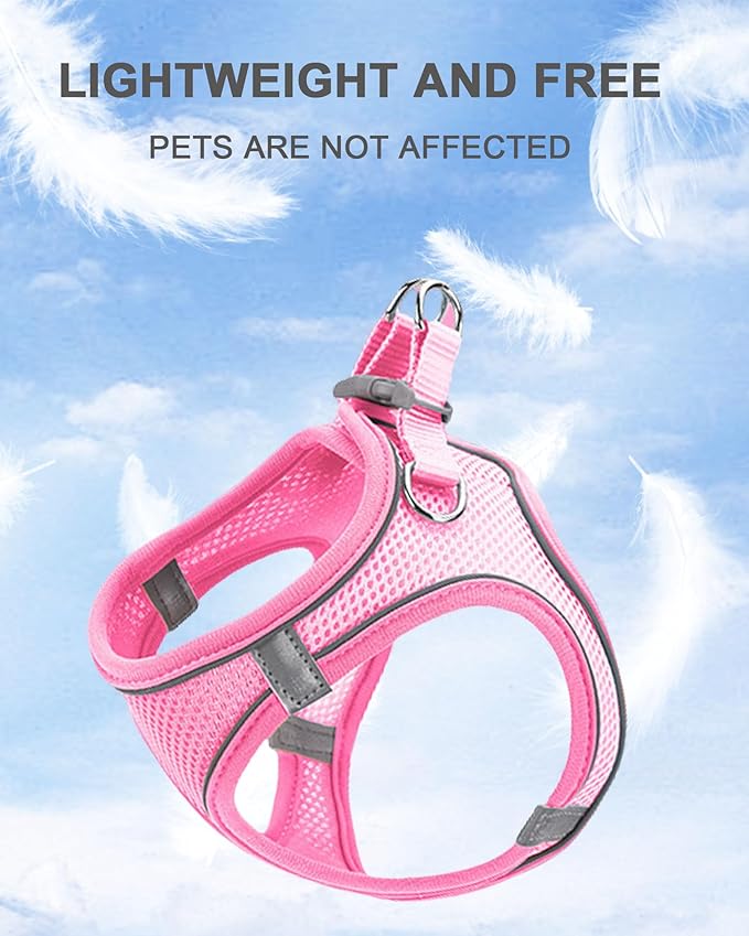 M Red Soft Mesh Dog Harness and Leash Set,No Escape Puppy Harnesses for Training Walking， Reflective Adjustable Puppy Vest for Small Medium Dogs, Cats (Red, M)
