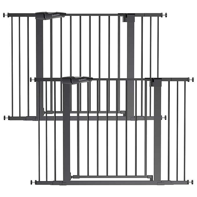 Babelio Baby Gate for Doorways and Stairs, 29-48" Auto Close Dog Gate PressGuard P7, Easy-Install Pressure Mounted Satey Door, No Drilling Safety Gate for Child and Pets, 2 Pack, Black