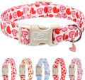 Valentines Dog Collar for Large Dogs - Pink Valentine Hearts Dog Collars, Girly Love Female Dogs Collars, Lightweight Adjustable Cute Puppy Collar with Quick-Release Buckle L