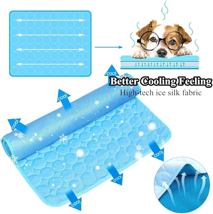 SOMOYA Dog Self Cooling Mat Pet Washable Cooling Pads Blanket Sleeping Kennel Mat,Ice Silk Sleep Mat Pad Non-Toxic Breathable Sleep Bed Beach for Large Dogs Cats (Blue, 39.4x59 in)