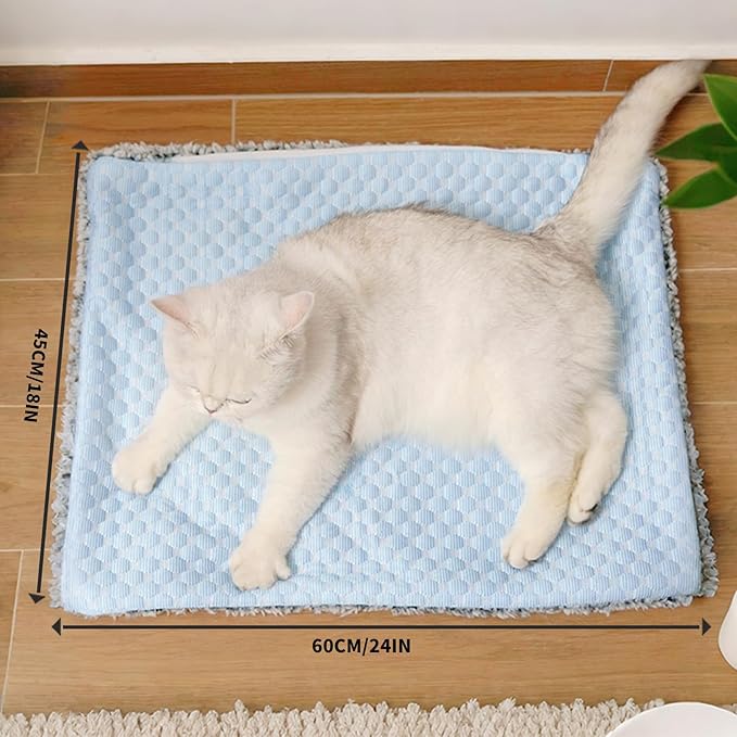 Two Uses'Cat Mat,Self Warming&Cooling Cat Mat.18 * 24in-Cooling Cat Pad.Hot/Cold Mat for Dogs and Cats.Free A Gel Pack and A Disposable Self-Heating Pad,Temperature Lock Design,Machine Washable