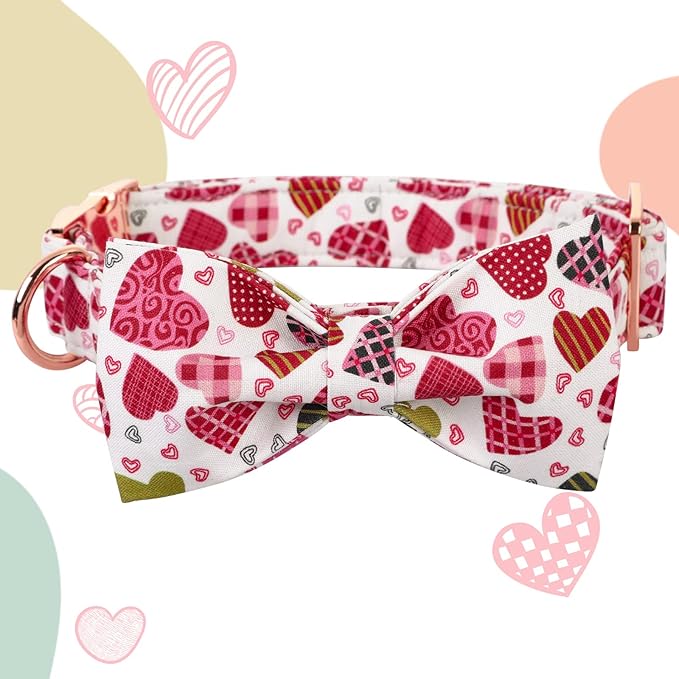 Lionheart glory Heart Dog Collar, Adjustable Dog Collar with Bowtie, Pet Gift Collar for Dog Soft Bowtie Dog Collars for X-Large Dogs