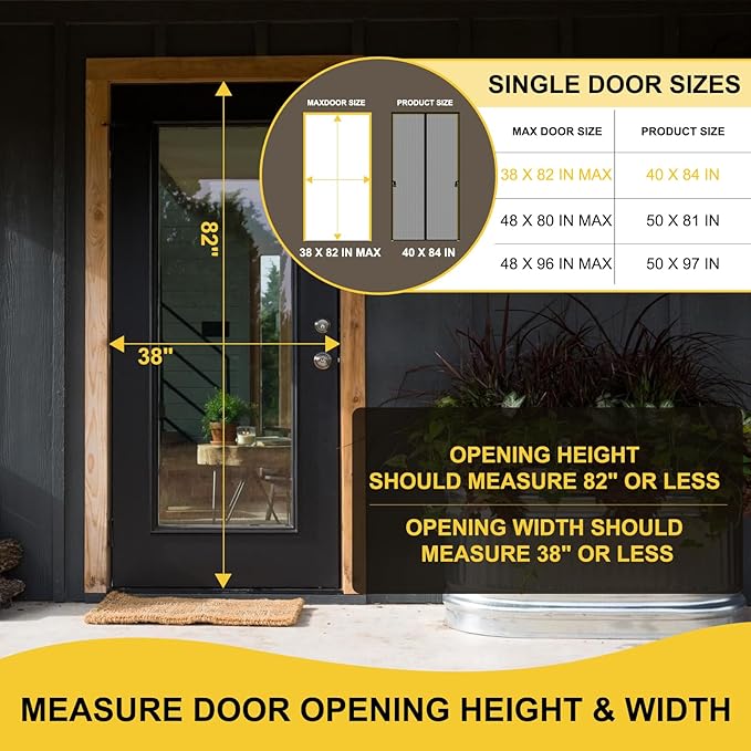 Magnetic Screen Door - Fit for Door Size:38x82 Inch, Screen Itself Size:40" x 84", Hands Free Mesh Partition,Heavy Duty Screen Door Mesh Curtain Keeps Bugs Out, Frame Hook & Loop, Pet and Kid Friendly