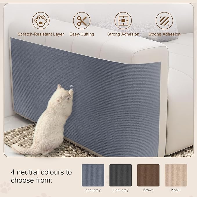 Eunice Cat Scratching Mat, Self-Adhesive Cat Scratch Carpet, Trimmable Replacement Carpet Pad for Tree Wall Cat Scratching Post DIY Couch Protector (Light Gray, 47.2"x15.8")