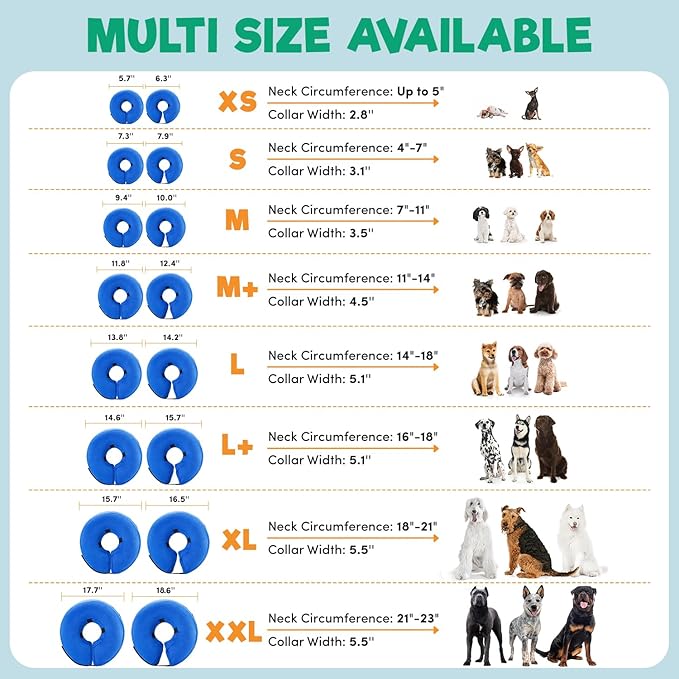 BENCMATE Inflatable Dog Cone Collar Alternative, Soft Dog Cone for Small Medium Large Dogs and Cats, Neck Recovery ECollar Donut Collar After Surgery (Medium, Blue Donut)