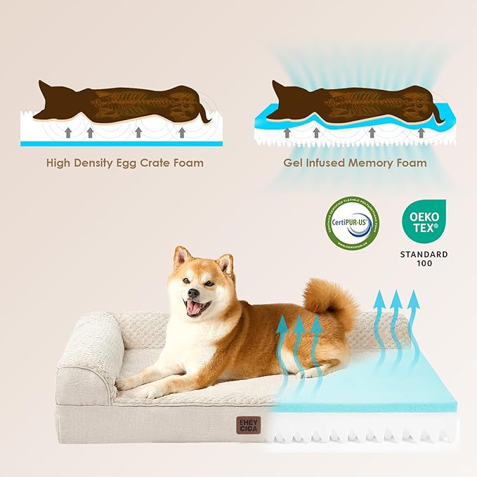 EHEYCIGA Memory Foam Dog Bed Large Size Dogs, Orthopedic Dog Bed Large with Washable Removable Cover, Waterproof Pet Sofa Couch with Nonskid Bottom, 36x27x6, Beige