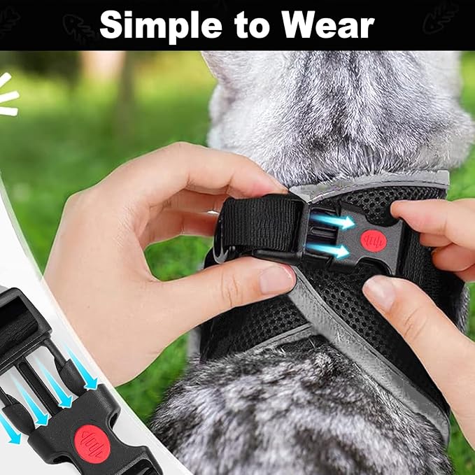 Cat Harness and Leash for Walking, Retractable Cat Harnesses and Leash Set Escape Proof, Breathable Soft Kitten Small Large Harness for Travel Training and Walking, Black, XXS