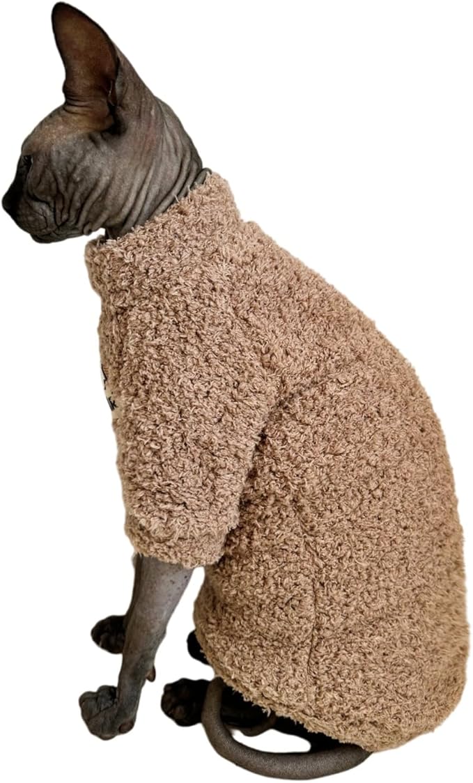 Sphynx Cat Clothes Hairless Cat Super Soft Warm Fleece T Shirt Elastic Winter Sweater Outfit, Pet Clothes for Sphynx Cat Coat for Cats and Small Dogs Apparel (Brown, Medium)