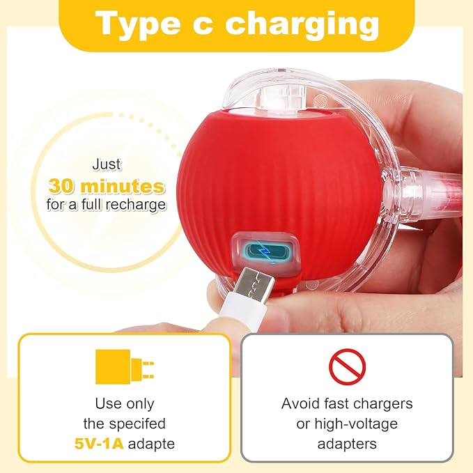 Interactive Cat Toys Ball for Indoor Cats＆Dogs,Automatic Cat Toy 360° Auto-Rotation Smart Obstacle Avoidance,Includes 4 Cat Spiral Spring,Cat Enrichment Toys for Indoor Cats (Red)