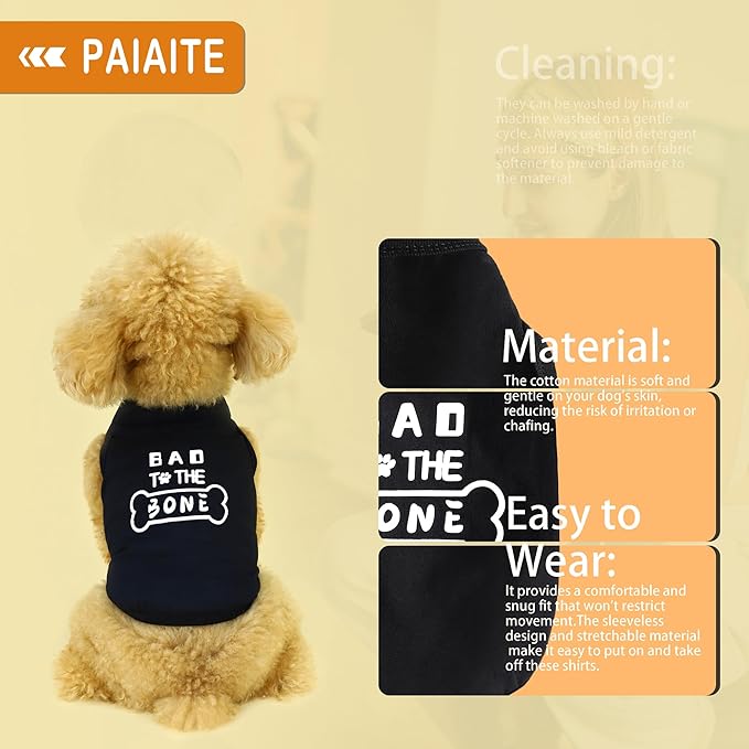 Discover Cozy Cotton Canine Wear: Soft, Lightweight, and Breathable Dog Shirt Vest with Eye-Catching Graphics(Bad to The Bone), Keeping Your Furry Friend Warm and Comfy! Black XXS