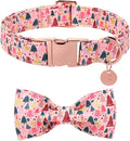 Christmas Dog Collar with Bow Tie, Pink Christmas Tree Collars for Dogs, Adjustable Pet Collar with Cute Xmas Tree Pendant, Winter Dog Accessories for Small Medium Large Dogs XS