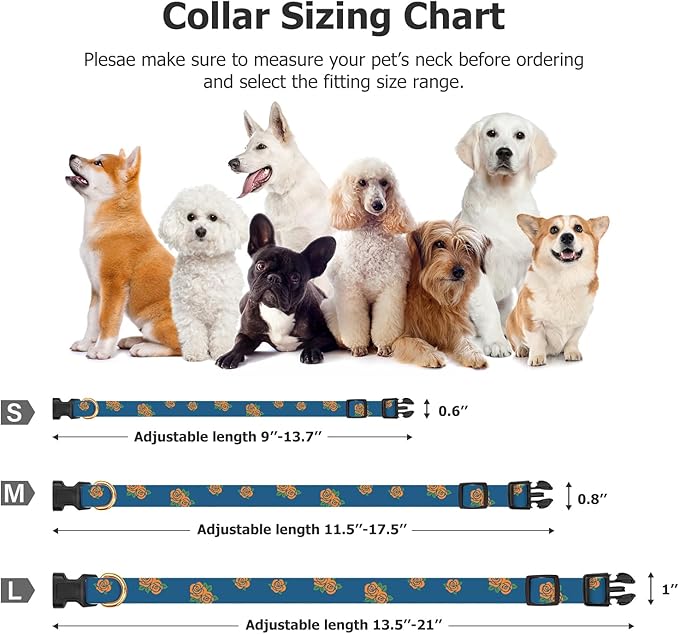 Cotton Handmade Dog Collar Cute and Distinctive Patterns Blue Tulip with Pendant for Girl Boy Dogs Collars L