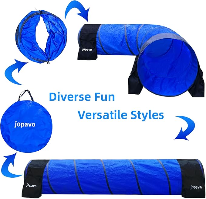 Dog Agility Training Equipment Tunnel:JOPAVO 10 Foot Agility Tunnel with 2 Pack Sandbags, Carry Bag and 4 Ground Spikes.Ideal Agility Equipment for Dog Obstacle Course,Exercise&Park