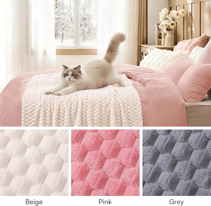 Luciphia Soft 300GSM Fleece Pet Blanket for Small Medium Large Dogs Washable 3D Textured Flannel Cat Puppy Decorative Furniture Protector Throw Durable White, M(30''x20'')