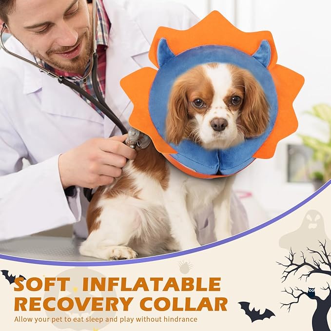 IEUUMLER Inflatable Recovery Dog Collar, Protective Donut Cone, Adjustable Soft Collar for Dog and Cat After Surgery Prevent from Biting & Scratching EU002 - Blue Demon M+