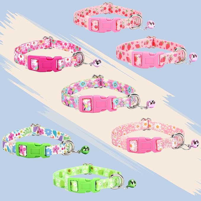 Small Dog Collar with Bell，Nylon - Adjustable XXS/XS/S Tiny Dog & Cat Collar for Small Breeds,Soft Pink Collar with Quick-Release Buckle（Spring XS）