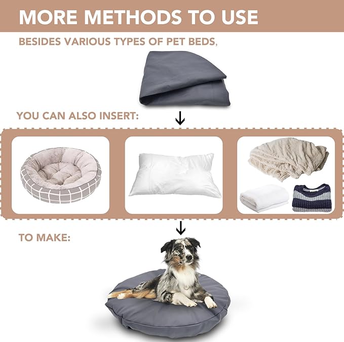 Dog Bed Cover Waterproof Replacement Machine Washable Covers for 44x44 Inch Dog Bed Heavy Duty Scratch Resistant Mattress Protector Pet Bed Round Grey Cover Only