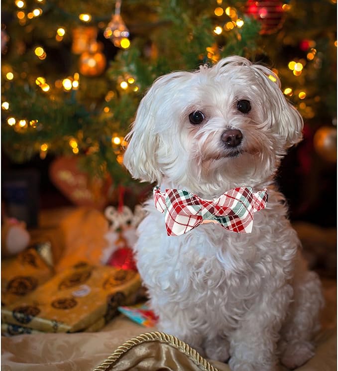 Dog Collar, Christmas Dog Collar Plaid Pet Collar Bow Holiday Bows Girl Boy Puppy Collar Adjustable Pet Collar for X-Large Dogs