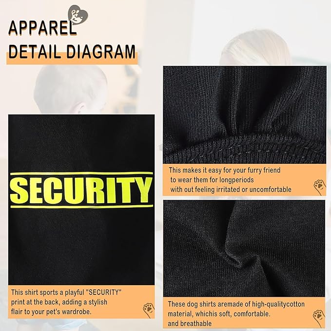 Discover Cozy Cotton Canine Wear: Soft, Lightweight, and Breathable Dog Shirt Vest with Eye-Catching Graphics(Security), Keeping Your Furry Friend Warm and Comfy! Grey XS