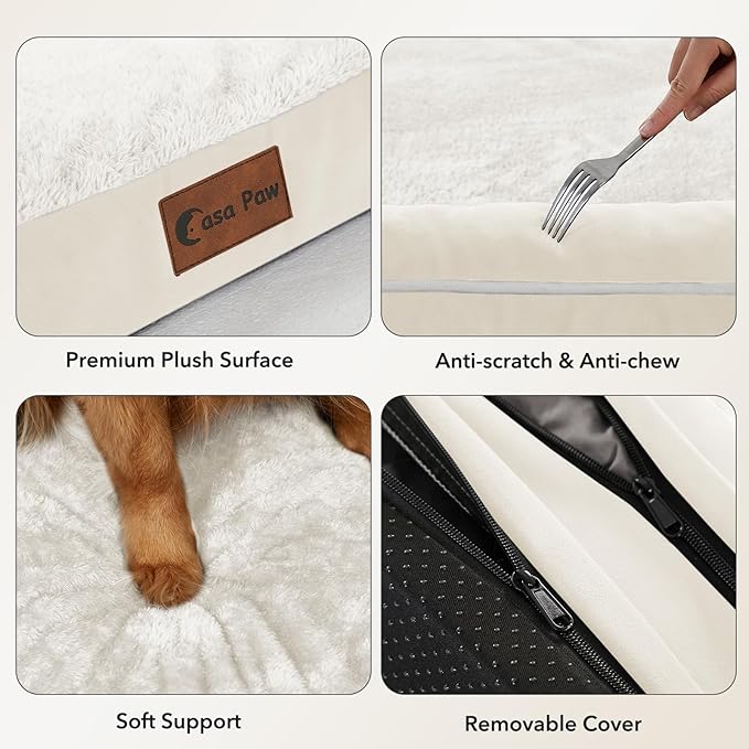 Orthopedic Dog Beds for Extra Large Dogs, Waterproof Egg Crate Foam XL Dog Bed with Sides 48x30Inch, Big Dogs Couch Beds with Removable Washable Cover and Nonskid Bottom, Beige