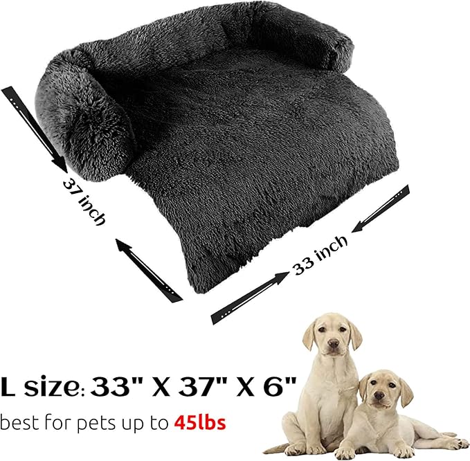 HachiKitty Dog Sofa Bed Cover, Plush Couch Protector, Washable Pet Mat (Large Black)