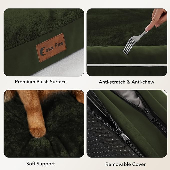 Orthopedic Dog Beds for Extra Large Dogs, Waterproof Egg Crate Foam XL Dog Bed with Sides 41x27Inch, Washable Big Dogs Couch Beds with Removable Cover and Nonskid Bottom, Olive Green