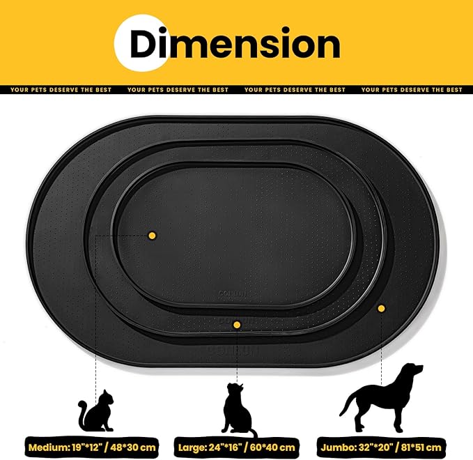 Dog Food Mat,1/2 Inch Raised Edges Cat Feeding Mat for Spill Containment,BPA-Free Silicone Pet Food Mats for Floor Waterproof,Rubber Dog Placemats for Food and Water Bowls(Black,19"x12")