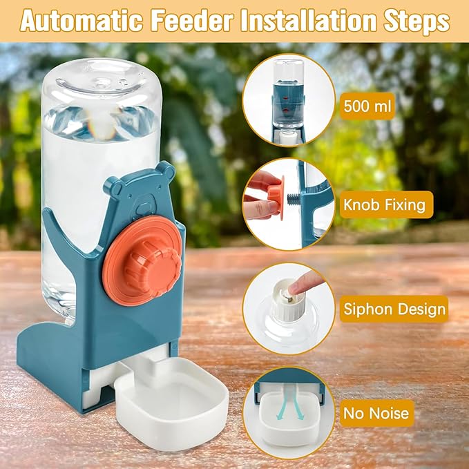 BNOSDM Automatic Bird Feeder Water Dispenser Set No Mess Bird Cage Feeders Parrot Cage Accessories Transparent Seed Food Container with Perch for Finches Parakeets Budgies Lovebirds Canaries (Blue)