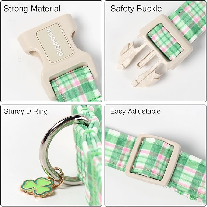 DOGWONG Pink Plaid Adjustable Pet Collar Comfortable Spring Summer Puppy Collar Cute Cotton Collars Durable Necklace Gift for Large Dogs,XL