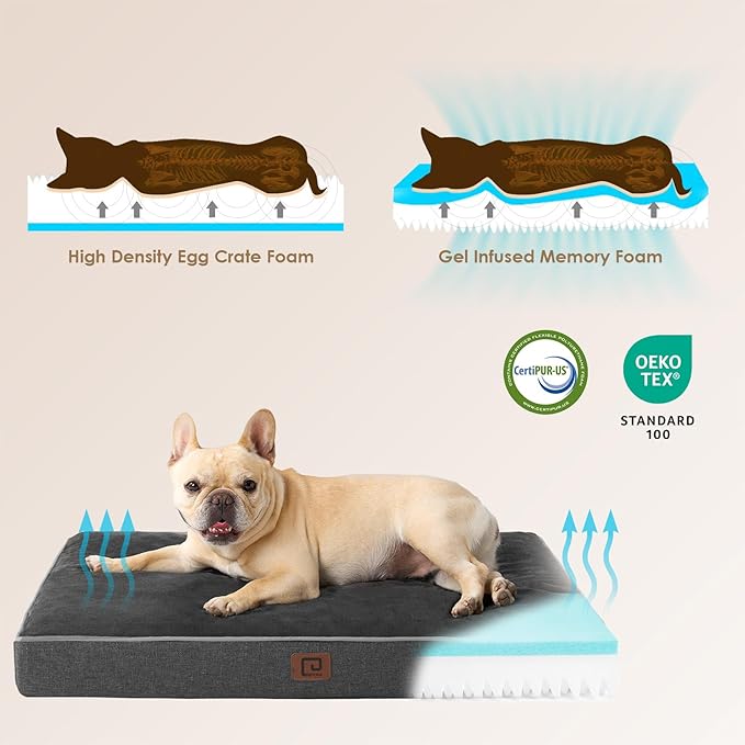 EHEYCIGA Waterproof Dog Bed Orthopedic 41"x27", Memory Foam Pet Bed for XLarged Dogs, Washable Pet Mat with Removable Cover, Dark Grey