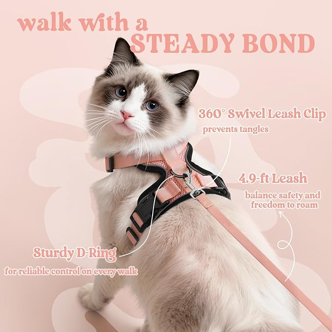 rabbitgoo Cat Harness and Leash for Walking, Escape Proof Soft Adjustable Vest Harnesses for Cats, Easy Control Breathable Reflective Strips Jacket, Light Salmon Pink, XS