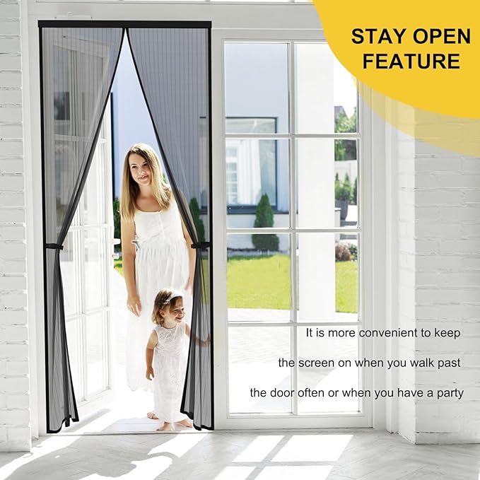 Magnetic Screen Door- Fit for Door Size:36x80 Inch, Screen Itself Size:38"x82", Hands Free Mesh Partition,Heavy Duty Screen Door Mesh Curtain Keeps Bugs Out, Frame Hook & Loop, Pet and Kid Friendly