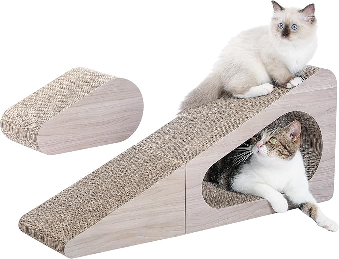 PAWZ Road Cat Scratcher, Triangle Cardboard Cat Scratcher 28.3” Large Scratch Pad 2 in 1 Cat Tunnel Scratcher with Interactive Toy Balls for Indoor Cats
