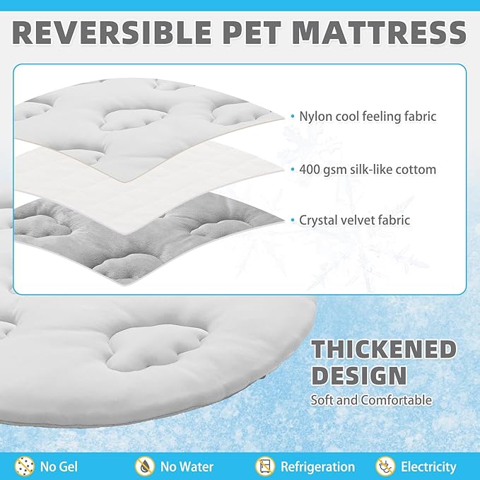 KOOLTAIL Cat Cooling Mat, Upgraded Two Sided Cooling Pad for Dogs Cats Puppy, Soft Summer Pet Sleeping Blanket Kennel to Keeping Cool, Washable Dog Mats for Crate Sofa Bed Outdoor, Round, Gery